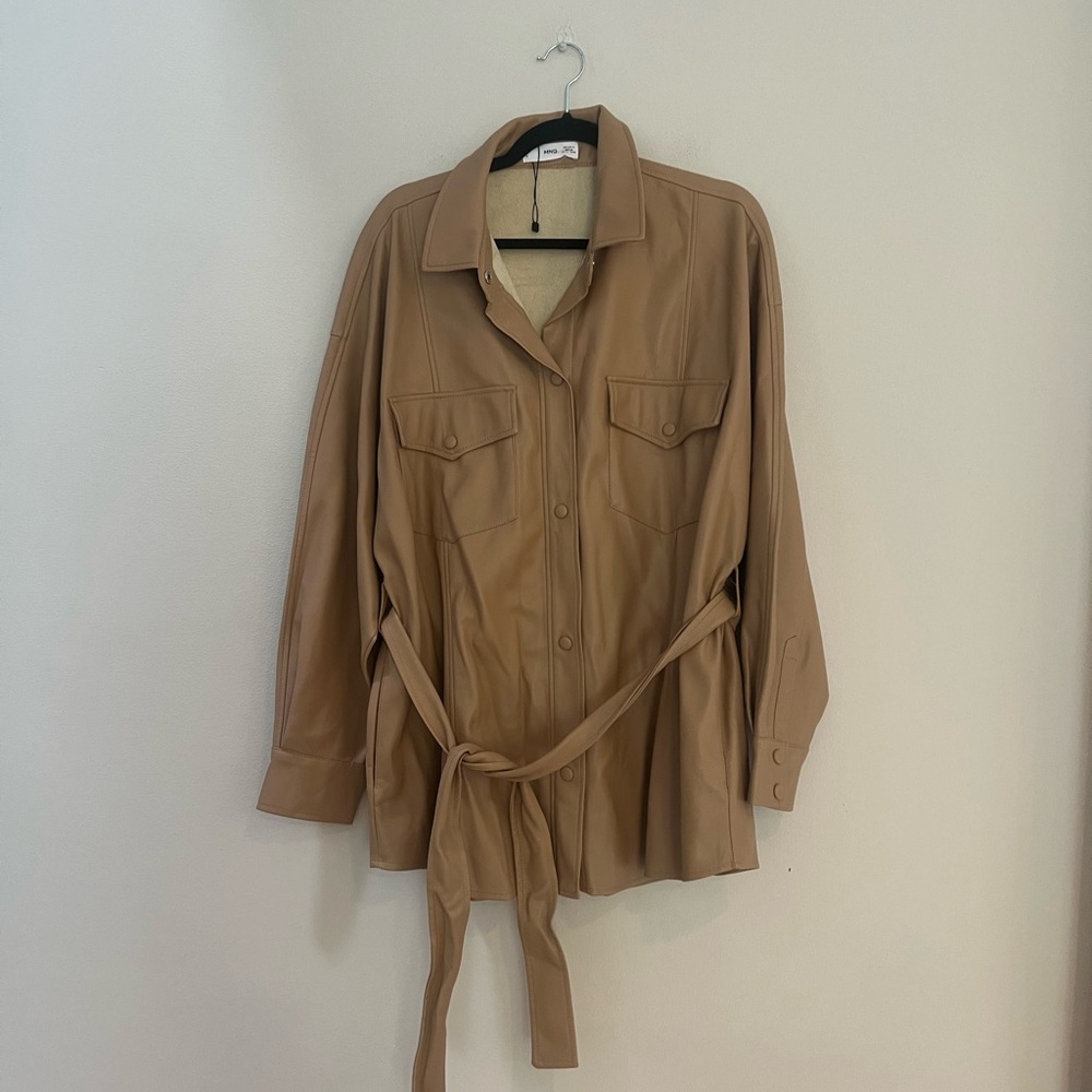 Mango woman’s leather shirt jacket coat - Picture 6 of 12